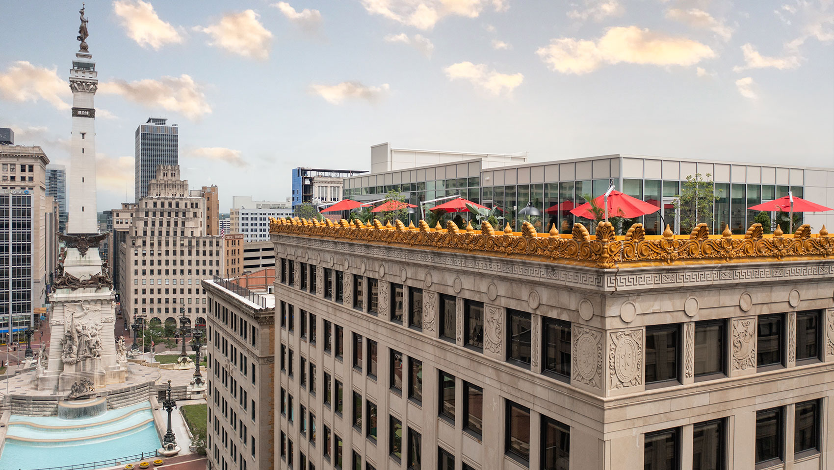 Exterior shot of intercontinental indianapolis and astrea terrace